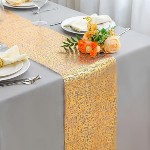 Snowkingdom 2 Pcs Gold Table Runner 11x 108 Inch Thin Mesh Sparkle Glitter Metallic Golden Lines Runner Gold Table Decorations for Wedding Birthday Party, Bridal Shower, Baby Shower, Christmas