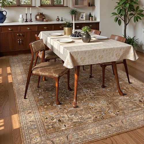 Washable Area Rug 9' x 12' Vintage Traditional Persian Mat - Foldable Distressed Non-Slip Machine Washable Carpet for