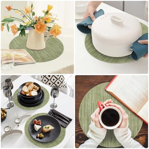 Niviy Round Placemats, Placemats Set of 4 Washable Place Mats, Green 15"