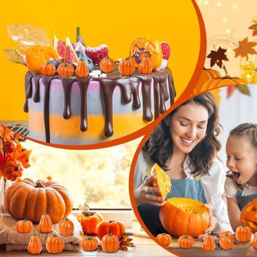 60Pcs Mini Artificial Pumpkins,Small Resin Pumpkins for Crafts