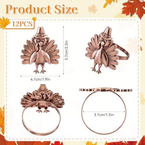 Yungyan 12Set Thanksgiving Turkey Napkin Rings,Classic Metal Napkin Holder