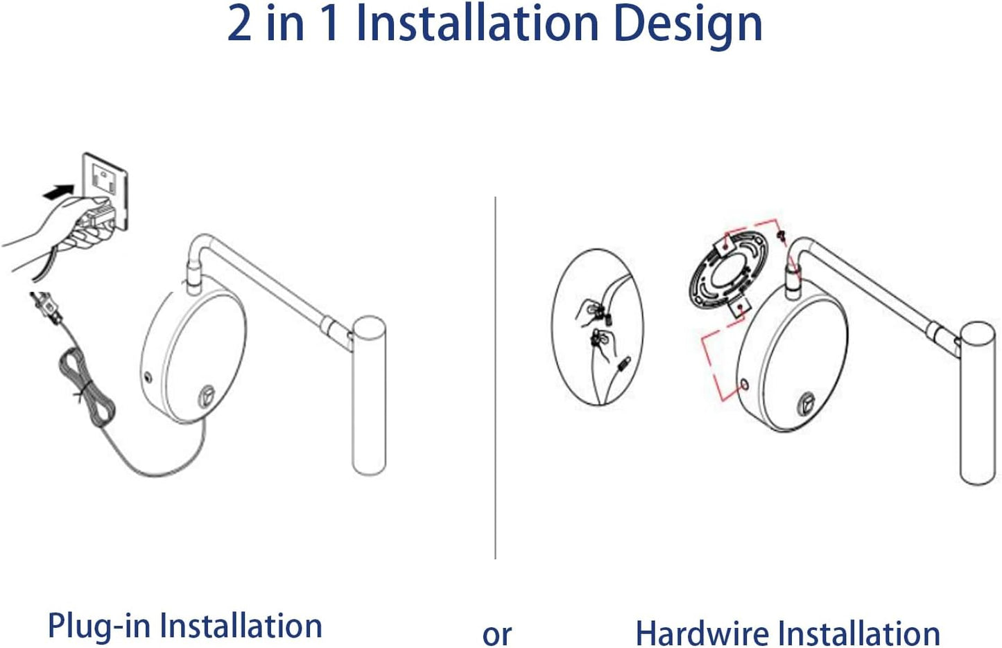Joossnwell Wall Mounted Lamp, Sconce Light with Plug in Cords Wall Reading Light with Switch for Living Room Bedroom