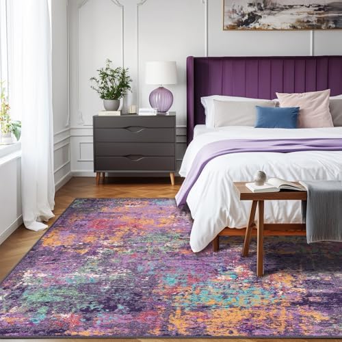 RELEANY Washable 6'x9' Abstract Area Rug for Living Room Purple Multi