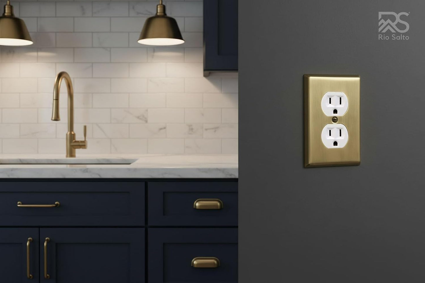 Rio Salto BRASS Brushed Gold Metal Duplex Outlet Cover Receptacle Wall Plate Vintage Antique Style – Outlet Covers