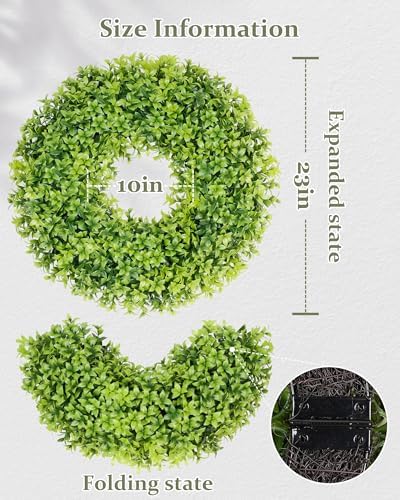DDHS 23" Boxwood Wreaths Front Door, Artificial Spring Summer Wreath with Sash and Foldable, Green Year Round Indoor Outdoor for Farmhouse Fireplaces and Porches DIY St Patricks Day Decorations
