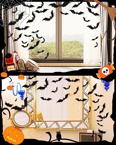 28 Pcs 3D Halloween Decorations Bats Decor,5 Sizes Bats Wall Decor Indoor