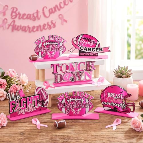 Yalikop 6 Pcs Football Breast Cancer Awareness Table Decorations