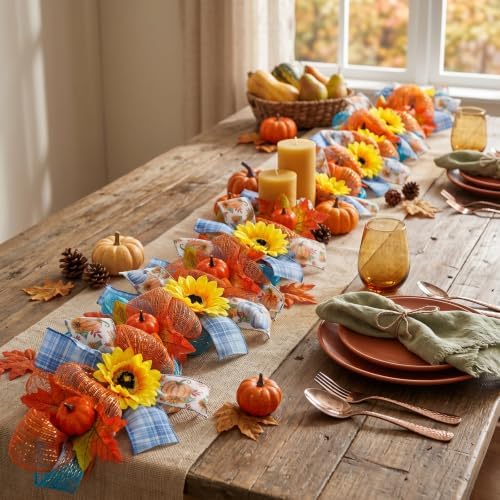 Fall Garland for Mantle 6FT Pumpkin Sunflower Mesh Autumn Decor