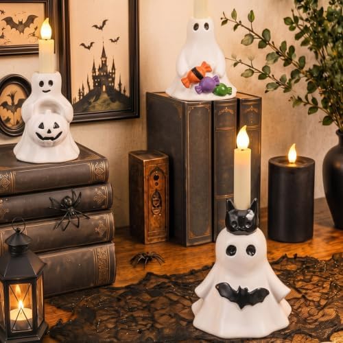 Havawish 3 Pcs Halloween Ghost Candlestick Holder Cute Ghost Candle Holder