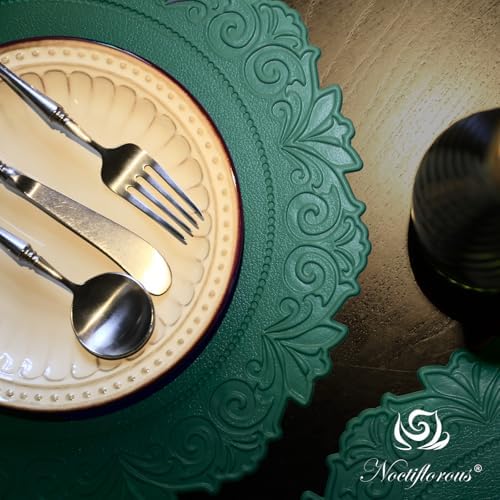 Round Faux Leather Placemats Set of 4, Dining Table Mats, Green