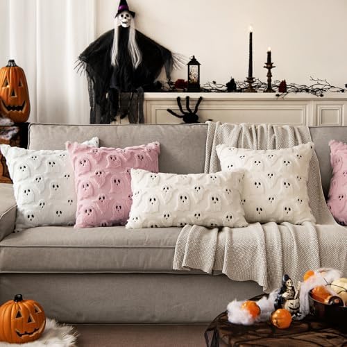 MIULEE Cream White Halloween Pillow Covers Cute Ghost Decor Set of 2 20x20