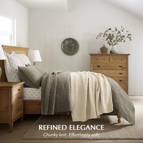 EVERGRACEHOME Chunky Chenille Knit Throw Blanket, 60 x 80, Beige