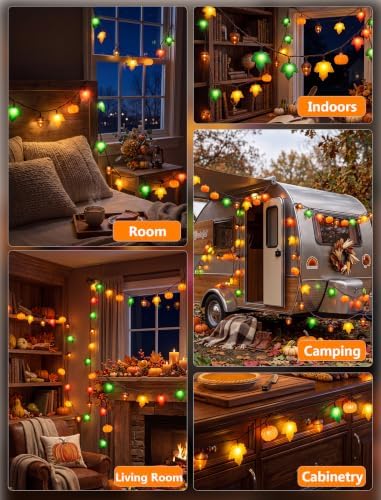 8.5FT 10LED Pumpkin Maple Leaf Acorn Fall String Lights Decorations Plug in