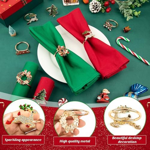 24 Pcs Christmas Napkin Rings Holiday Napkin Holders