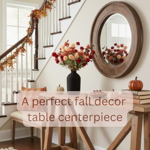 Faux Fall Flowers, Burnt Orange Artificial Floral Stems For Vase