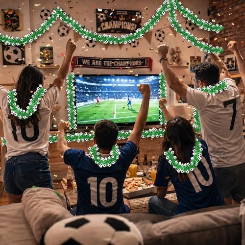 50FT Soccer Tinsel Garland, Soccer Party Decorations Green Shiny Metallic Twist Football Garland for Home Indoor Outdoor Sports Game Day Soccer Birthday, Soccer Tournament 2026
