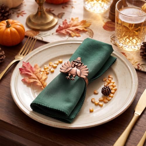EBoot 16 Pcs Fall Thanksgiving Napkin Ring Set, Cute Turkey, Metal