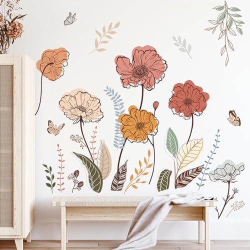 Boho Flower Wall Stickers Wildflower Floral Grass Peel and Stick Wall Art Decals