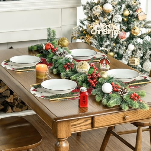 Artoid Mode Snowman Trees Snowflakes Christmas Round Placemats Set of 8, 14 Inch Winter Round Table Mats for Dining Decoration