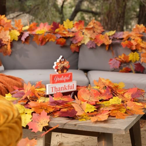 CQURE 18 Pack Fall Leaf Garland, Total 140 Ft Artificial Fall Maple Leaves Autumn Vines Garland Thanksgiving Decor for Home Fireplace Party