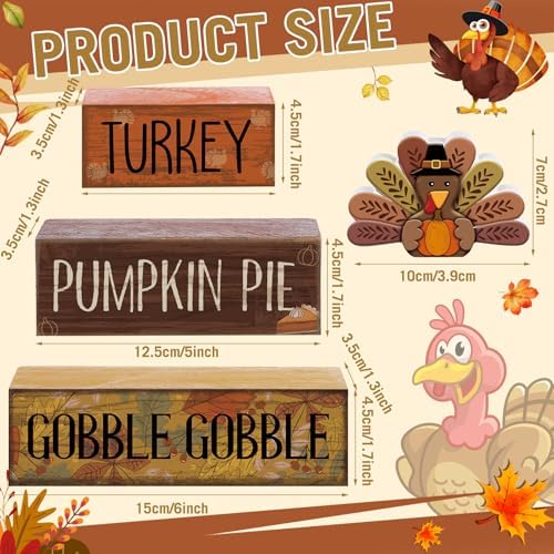 Lineshading 4 Pcs Thanksgiving Turkey Decor Wooden Fall Table Decorations