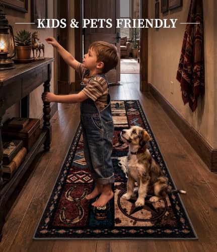 YIHOUSE Washable Western Cowboy Hallway Runner Rug 2x8