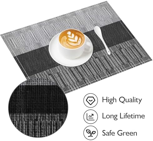 Niviy Black Halloween Placemats Set of 4, 12x18 Inch Washable Easy to Clean Heat-Resistant Anti-Skid Indoor Outdoor Table Mats for Holiday Party Kitchen Dining Room Decoration