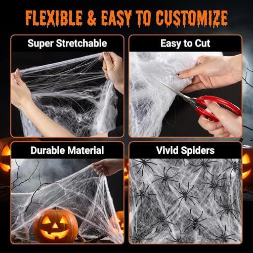 MAQIHAN 1300 Sqft Halloween Spider Webs - Outdoor Cobwebs with 40 Spiders