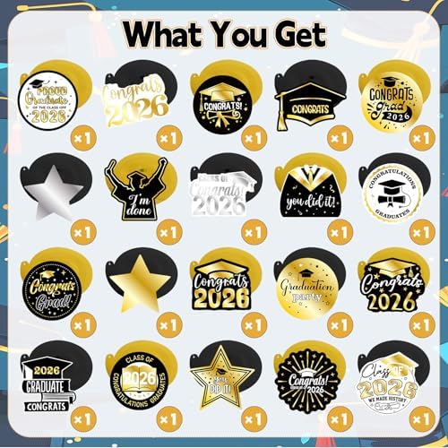 40Pcs Graduation Party Hanging Swirl Decorations, Black Glod Class of 2026 Congrats Grad Hanging Swirls Ceiling Decorations for 2026 Graduation Party Decor Supplies