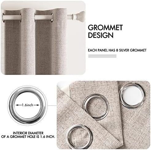 MIULEE 100% Blackout Linen Curtains for Bedroom 52x96 Inches Khaki