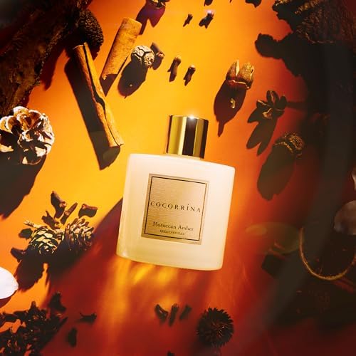 COCORRÍNA Reed Diffuser - Moroccan Amber 6.7 Fl.oz Reed Diffuser Set with Sticks & Preserved Baby's Breath, Reed