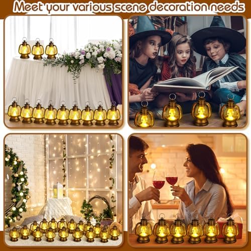 Ferraycle 48 Pcs Mini Lanterns 4 Inch Retro Gold Lamp Table Centerpieces