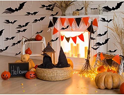 Halloween 3D Bats Decoration, 60PCS Plastic Bat Wall Stickers