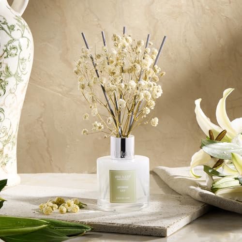 Airkeep Reed Diffuser Set, 3.38 fl oz (100 ml) - Jasmine Lily Lemon Oil Diffusers with 8 Reed Sticks, Home Fragrance