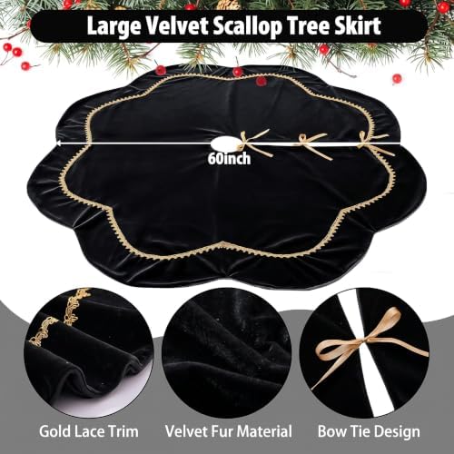 Arrowbash Black 60 Inch Christmas Tree Skirt Velvet Scallop Ddge