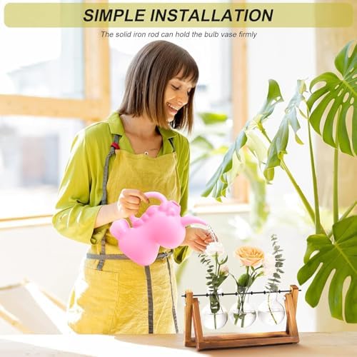 XXXFLOWER Plant Terrarium with Wooden Stand, Air Planter Bulb Glass Vase Metal Swivel Holder Retro Tabletop for