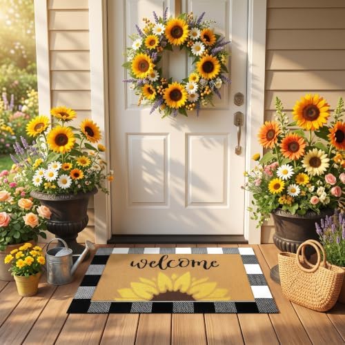 Tinideya 2 Pcs Sunflower Layering Door Mat Set for Front Door Decor