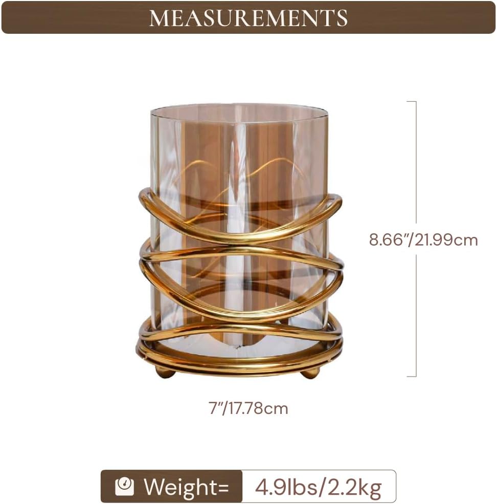 Candle Holder with Glass and Decorative Metal in Swirl Design for Home Decor Console Table Centerpiece Dining Living
