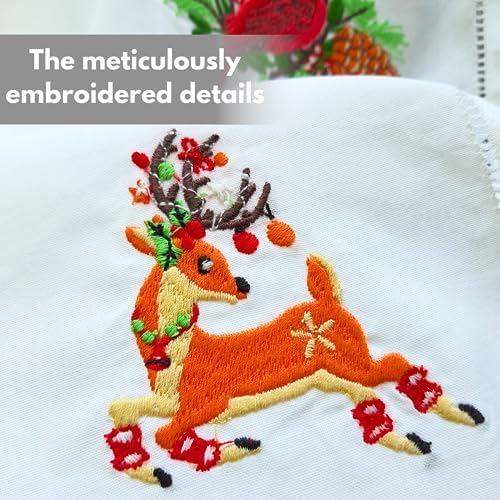 HCRAFT Embroidered Cotton Table Napkin, Cloth Napkins Set of 4 18"x18" Mix Christmas with Animals Napkin Square Fabric, Dining Room, Napkins Cloth Machine Washable, Christmas Napkins, Present Ideas