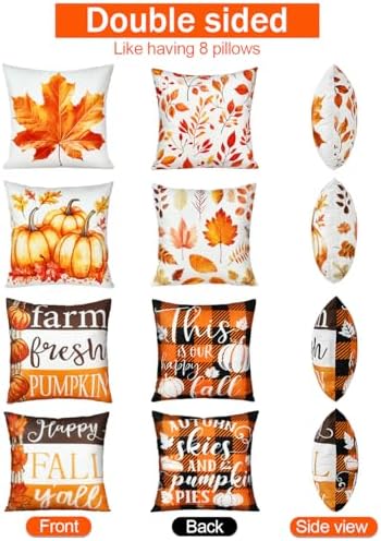 TOYPOPOR Fall Pillow Covers 16x16 4Pcs Double‑Sided Print Autumn Home Decor