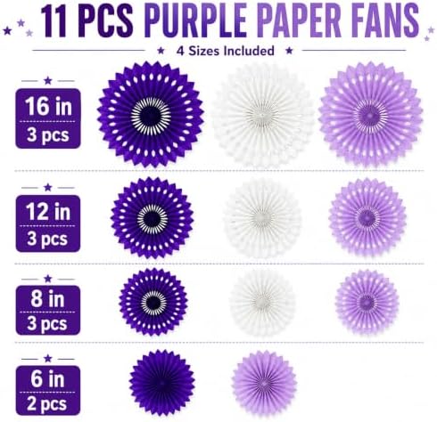 Purple White Hanging Honeycomb Round Paper Fans Halloween Decoration Kit for Baby Boy Shower Birthday Wedding Under The Purple Theme Photo Booth Backdrops Paper Party Supplies 11 Count