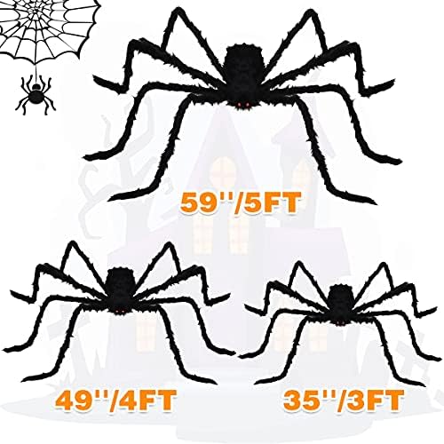 Halloween Giant Spider Decorations Outdoor: 3 Pack Realistic Spiders Props