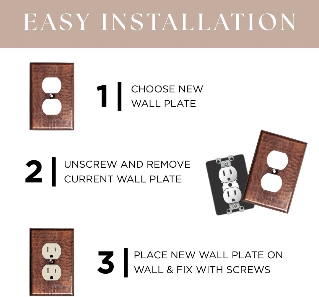 Monarch Abode Rocker Light Switch Cover Plate – 4-Gang Pure Copper Decorator Wall Plates, Hand Hammered Decorative