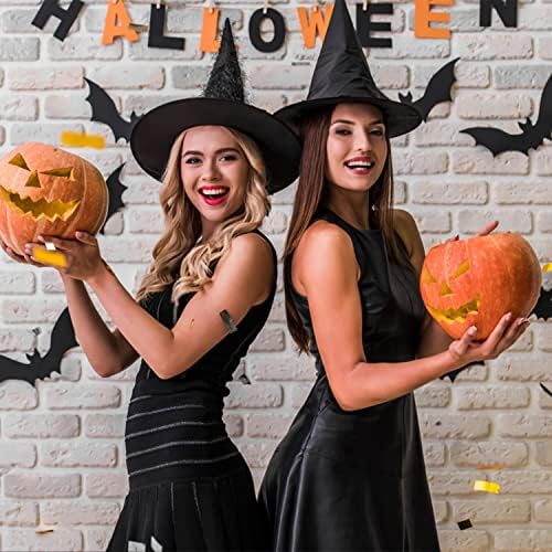 CCINEE 12 Pcs Halloween Decoration Witch Hats, Bulk Hanging Witch Costume Caps Accessories with 120 Pcs Bat Wall Stickers for Halloween Themed Party Yard Decoration
