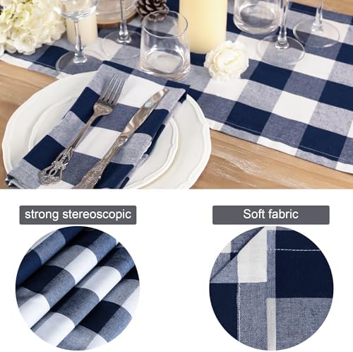Cotton Cloth Napkins Set of 12 Blend Buffalo Plaid Dinner Napkins, 20 x 20 Inch Washable Table Napkins, Checks Cloth Napkins for Restaurant, Party, Wedding, Holiday, Farmhouse, Navy and White