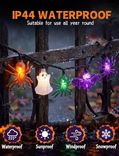 8.5FT 10 LED Halloween Spider Bat Ghost String Lights Outdoor, Plug in