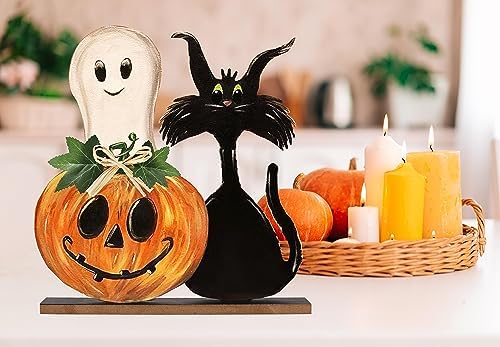 Halloween Decorations Indoor Halloween Wooden Signs Pumpkin Ghost Decor Table Signs Rustic Farmhouse Home Living Room Decor