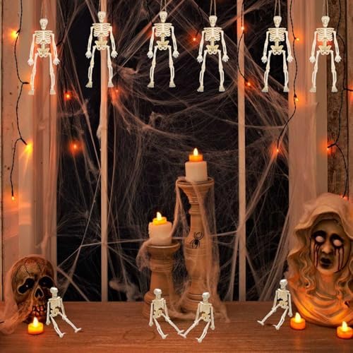 Mini Skeleton Figurines 8 Pcs Plastic Small Skeleton Halloween Decoration