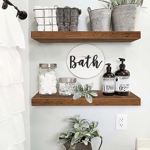 QEEIG Bathroom Long Floating Shelves for Wall (Brown, Set of 2, 23.6")