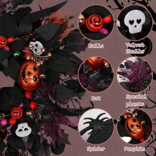 Halloween Wreath for Front Door, 24" Black Gothic Spooky Outdoor Décor
